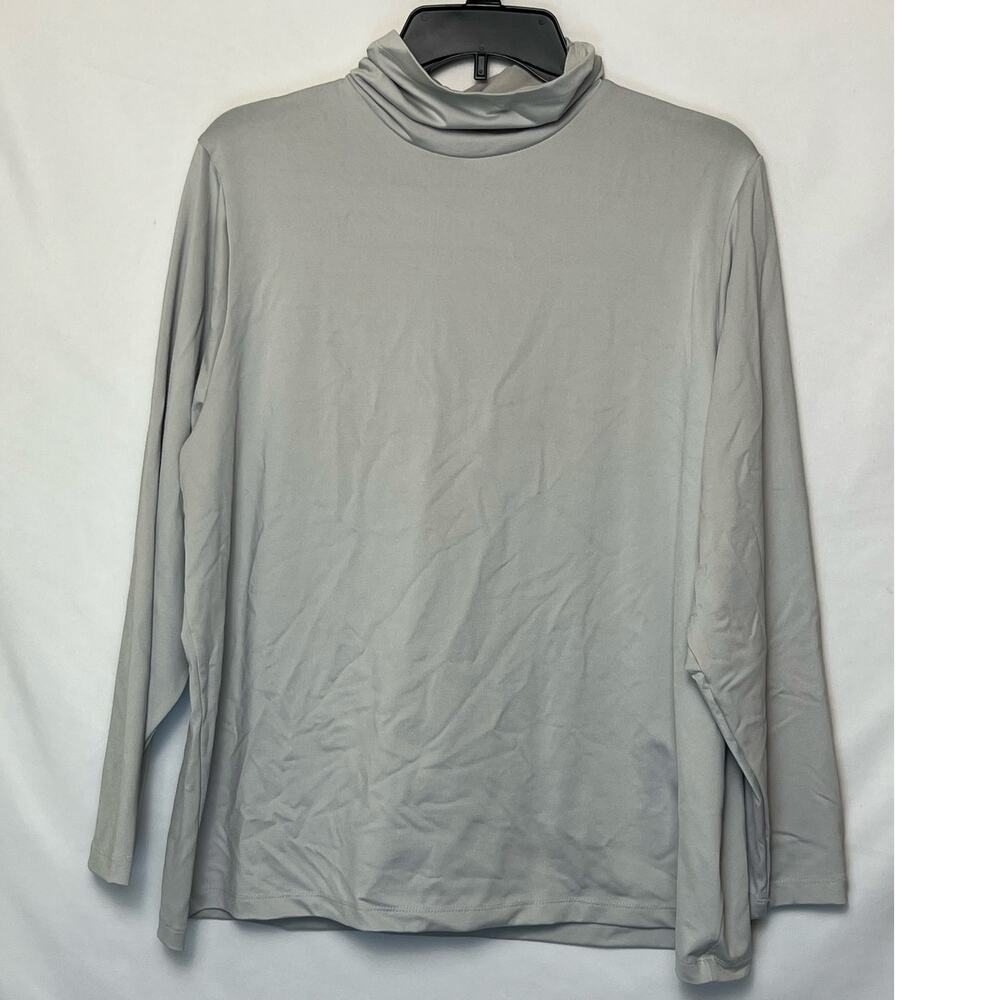 Susan Graver Women’s 1X Gray Liquid Knit Long Sleeve Mock Neck Pullover Top Plus